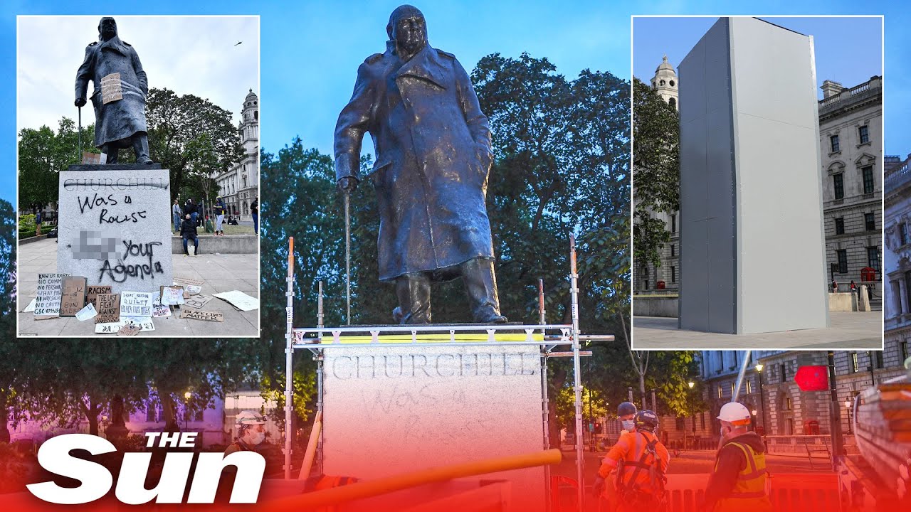 Fury as Winston Churchill & Cenotaph boarded up to protect them from protest clashes