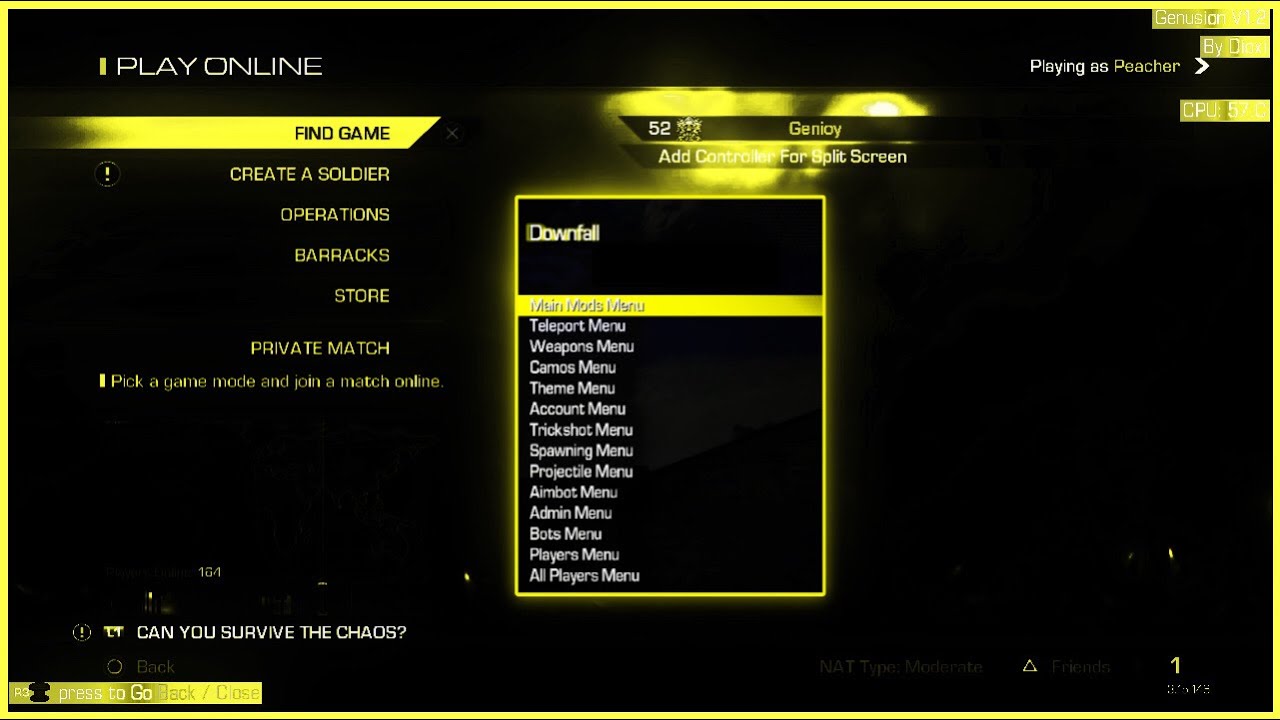 {COD GHOSTS} DOWNFALL HOST/NONHOST SPRX MOD MENU *CFW/HEN* ALL CLIENTS, AIMBOT, WEAPONS, & MORE
