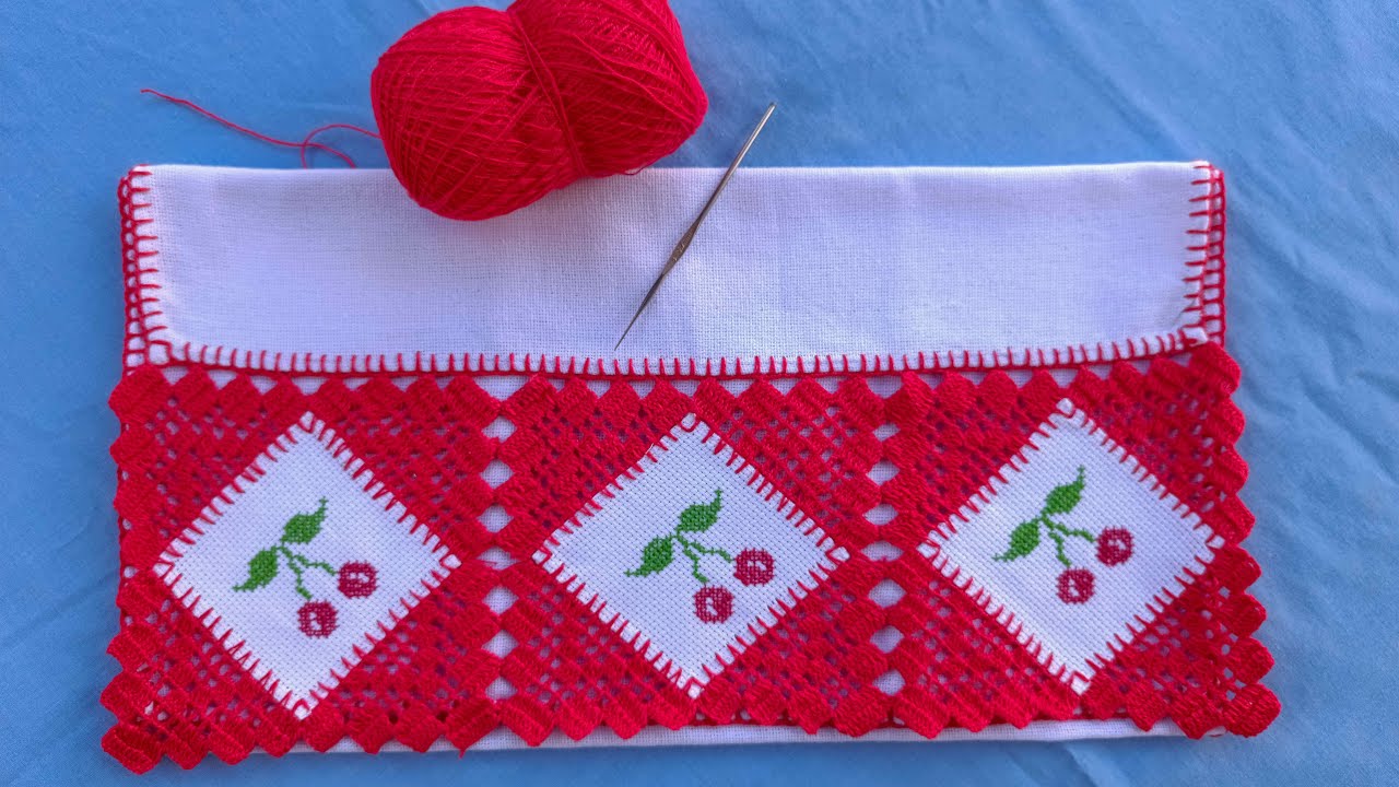 COMO FAZER BORDADOS PONTO CRUZ E CROCHÊ EM PANO DE PRATO - PARTE 2