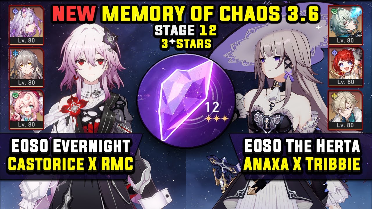 E0 Evernight Team X Castorice и E0 The Herta Carry (3 звезды) Memory Of Chaos 12 Honkai Star Rail...
