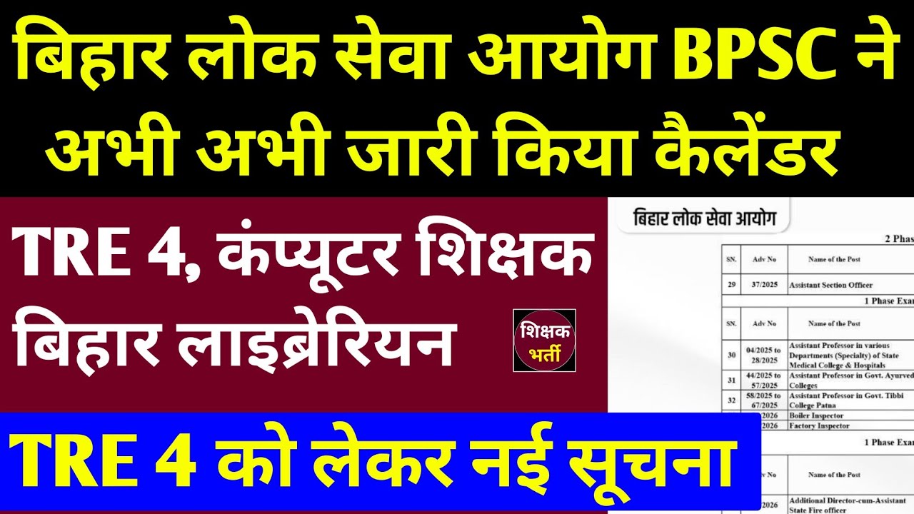 TRE 4 बिहार लाइब्रेरियन और कंप्यूटर शिक्षक भर्ती अपडेट 🔴 Bihar BPSC TRE 4 New Recruitment Update 