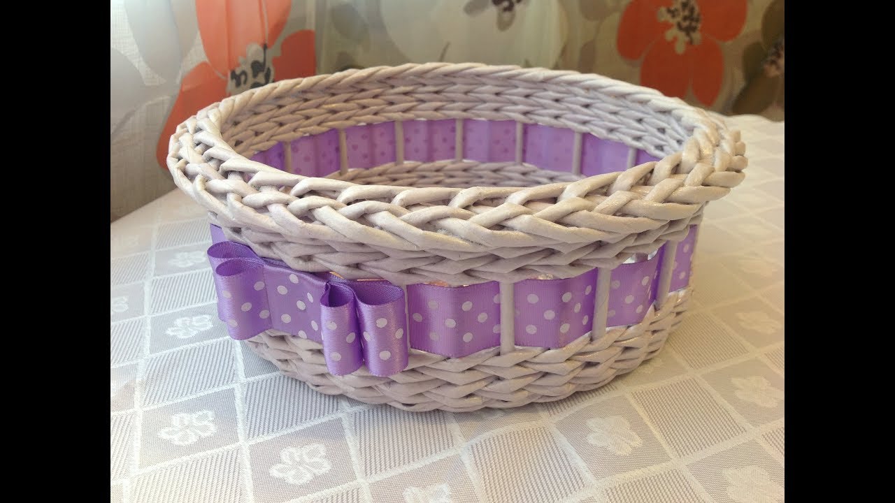 #5 Сиреневая корзинка Мастер-класс от А до Я DIY Newspaper Basket Weaving Tutorial ENGLISH SUBTITLES