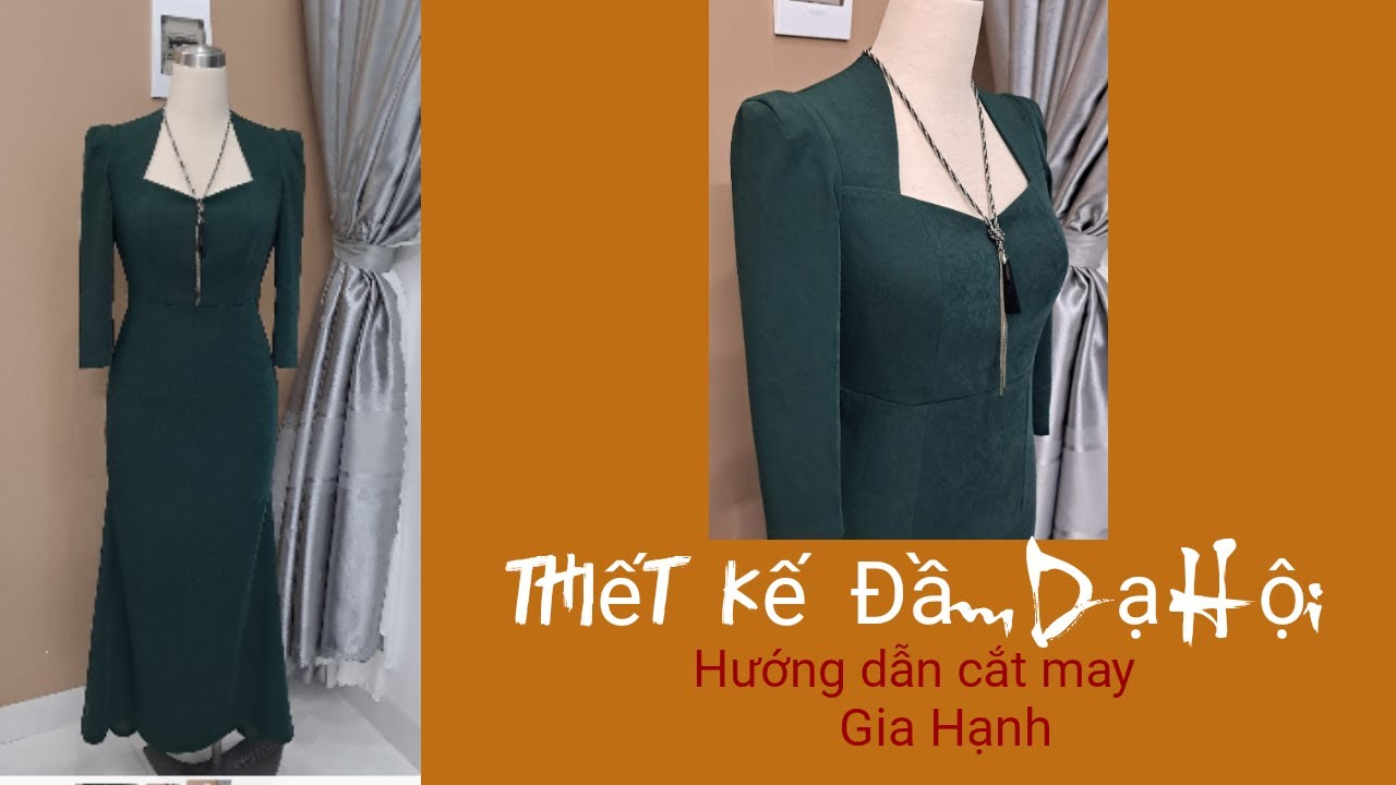Thiết kế đầm dạ hội đuôi cá/Cổ lục giác/ Tay vest