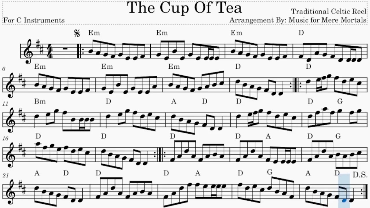 Cup of Tea - Celtic Reel - Play Along for C Instruments