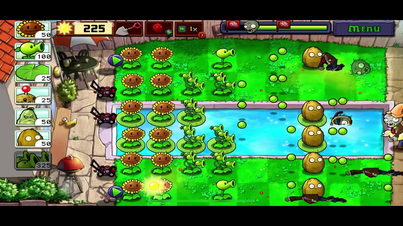 Plants VZ Zombies PVZ - Level 3 (Pool Mode)