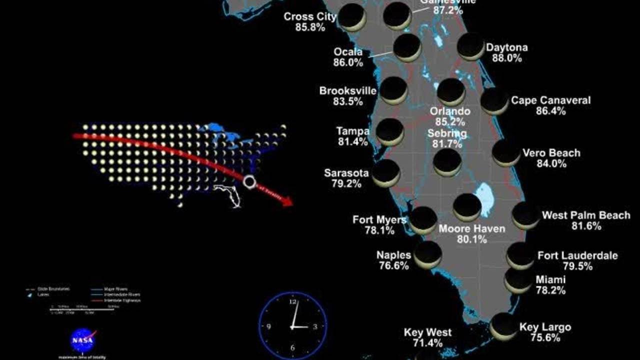 Here is how observers in Florida will experience Aug. 21 solar eclipse