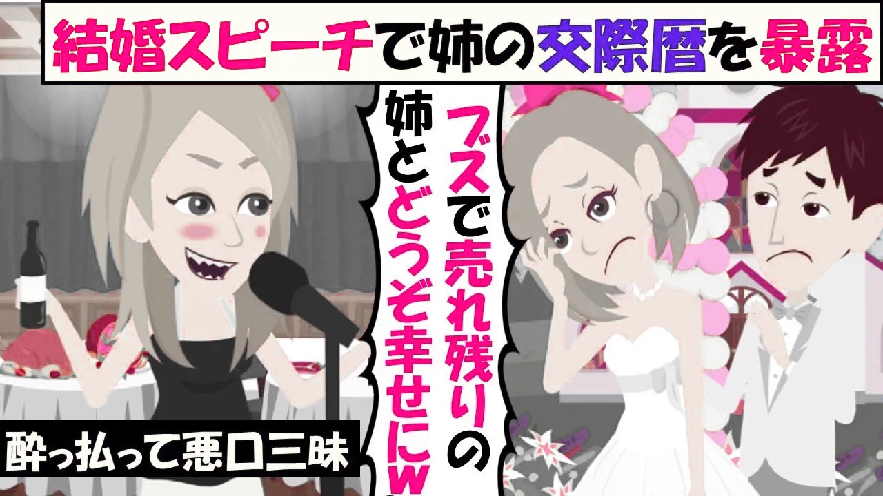 【LINE】結婚スピーチで暴言を吐く妹「ブスで売れ残りの姉貰ってくれてありがとうｗ」⇒スピーチを聞いた花嫁の会社の社長がブチギレて…（スカッとする話）