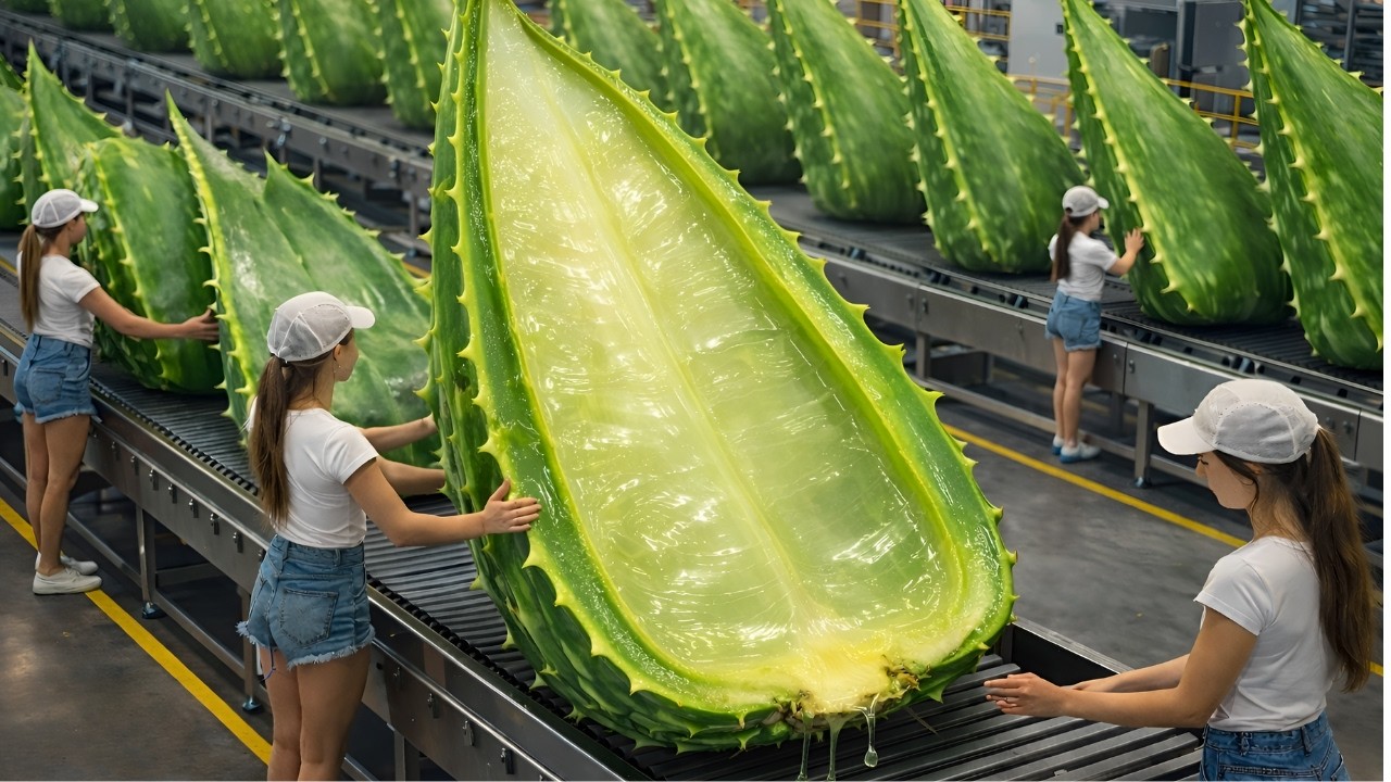 Inside an Aloe Vera Processing Factory | How Aloe Gel Is Made Step by Step