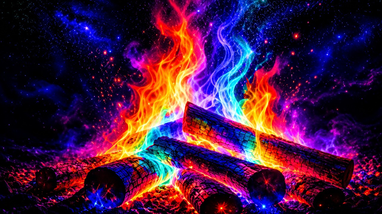 Cozy Rainbow Fireplace 4K | Crackling Fire & Background Sound | OLED TV Screensaver