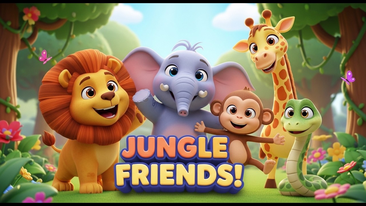 Jungle Friends Together 🦁🐘 | Cute Animal Poem for Kids | Fun Jungle Cartoon Song