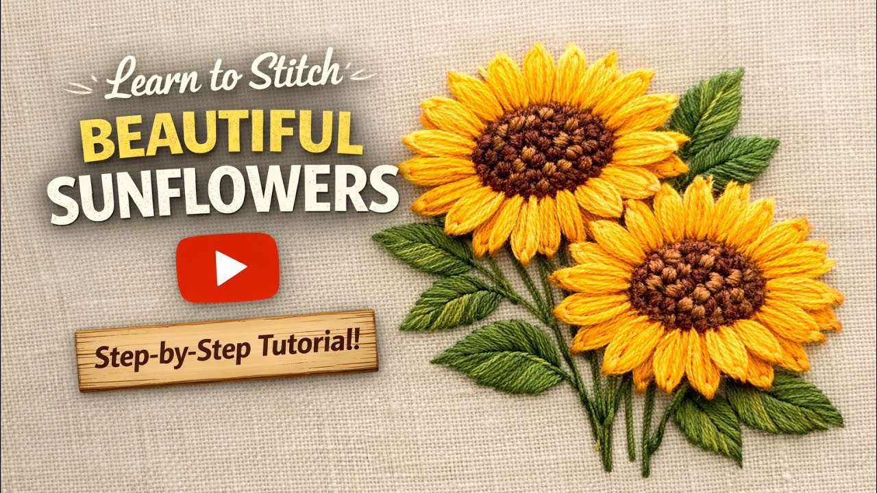 Learn to Stitch Beautiful Sunflowers 🌻 | Easy Hand Embroidery TutorialBeautiful Sunflower Embroidery