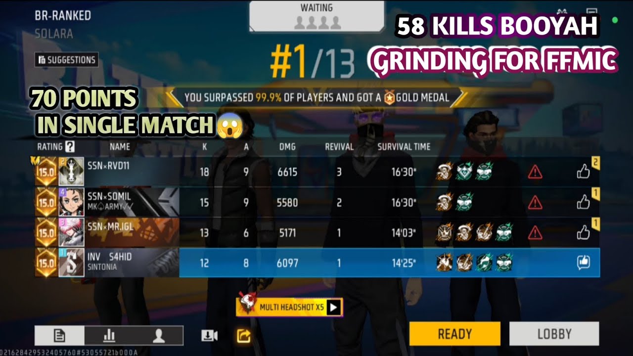 58 Kills Booyah in Rank match (Grinding for FFMIC) @SAHIDFF6992 