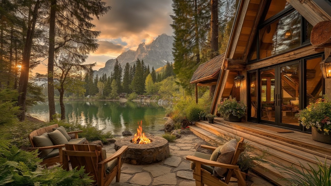 Beautiful Golden Spring Morning Lakeside Campfire Ambience With Relaxing Nature Sounds