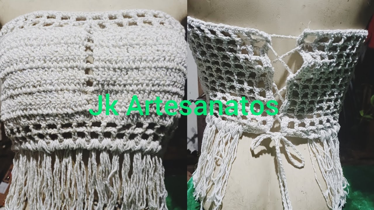 TOP Branco com FRANJA de crochê #crochê #topdecroche