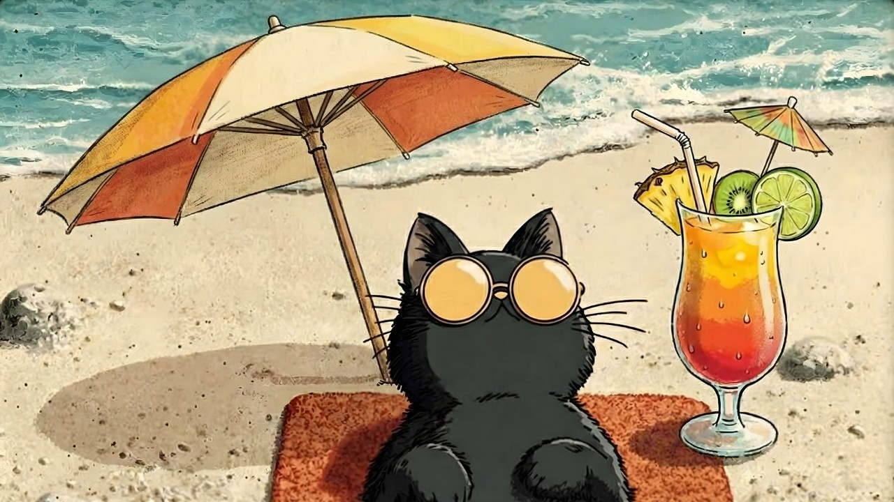 Cat Jazz Relax Lounge 🏖️ Ocean Waves & Chill Jazz Ambience