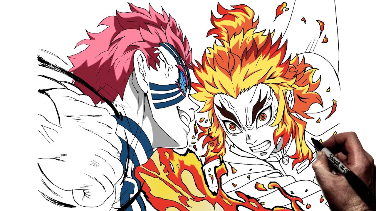 How To Draw Rengoku vs Akaza | Step By Step | Demon Slayer