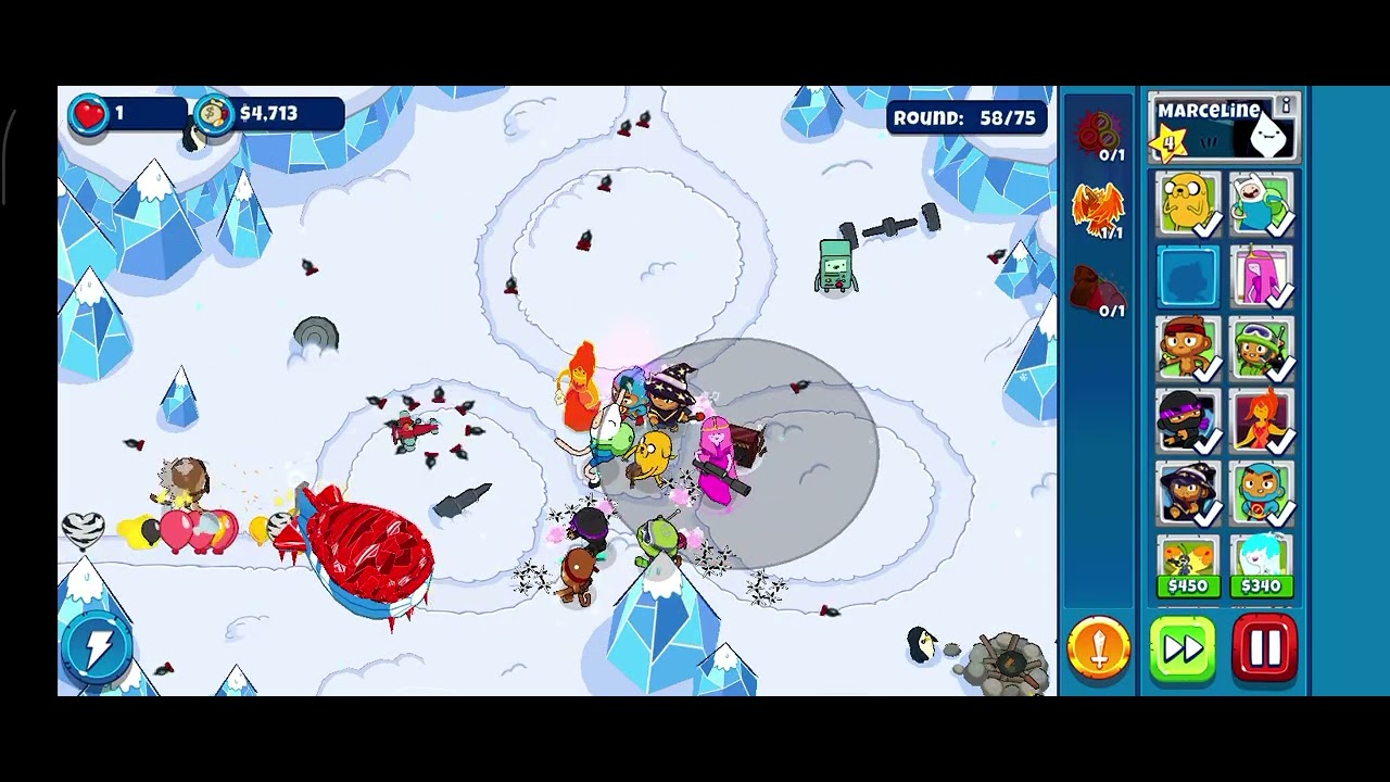 Bloons adventure time td #54 snow plains impossible 
