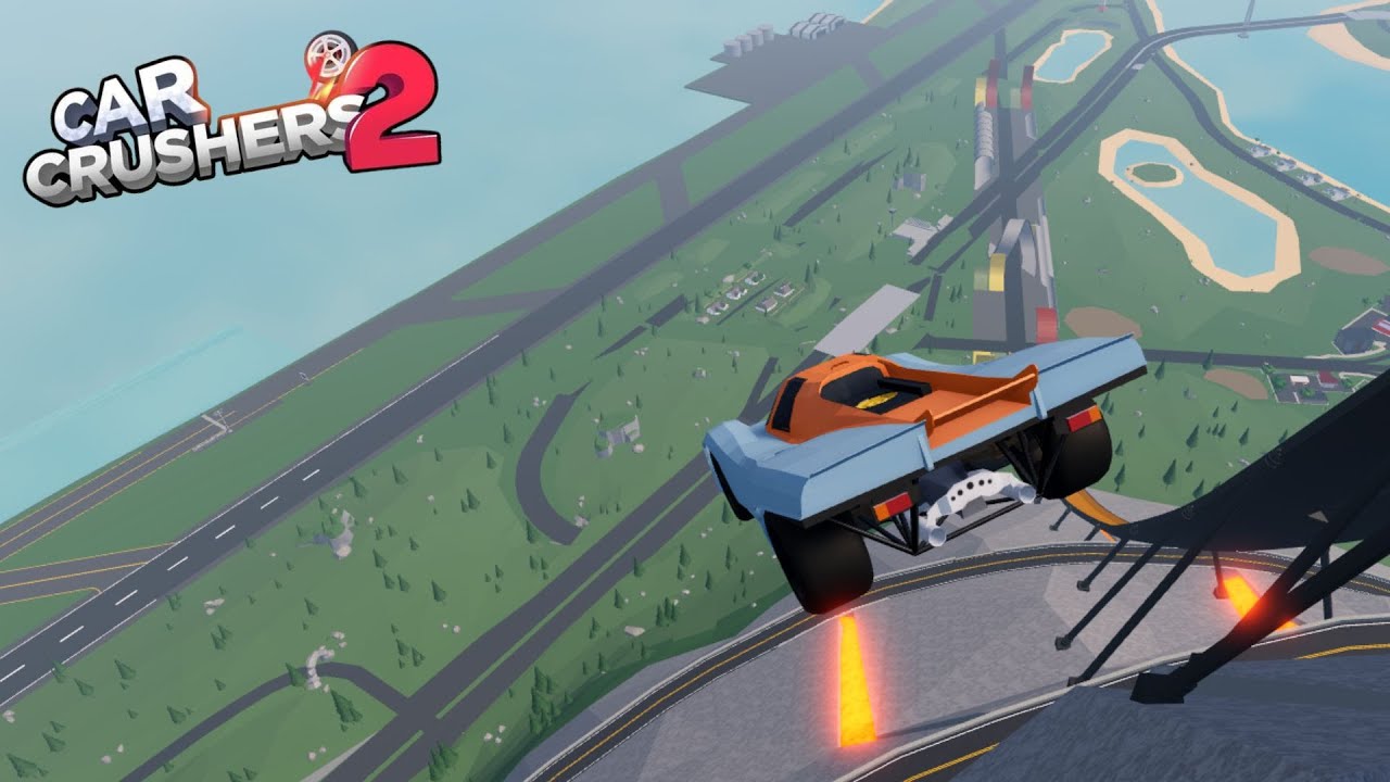 Racing cars falling down a volcano (Car crushers 2)
