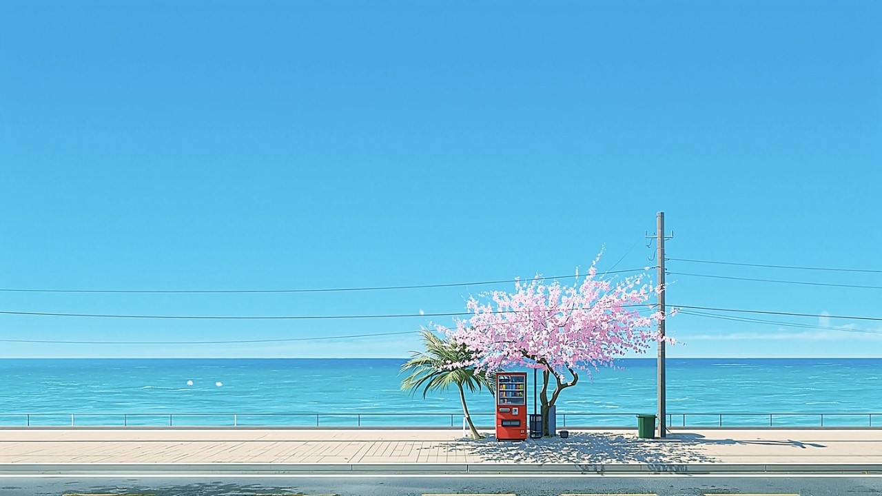 Study Lofi 🌸 Slow Gentle Piano | Ocean Cherry Blossom Calm