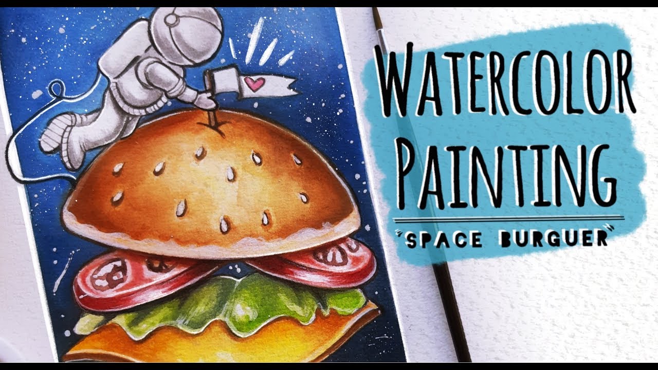 Space burger 🍔 Watercolor Illustration Timelapse