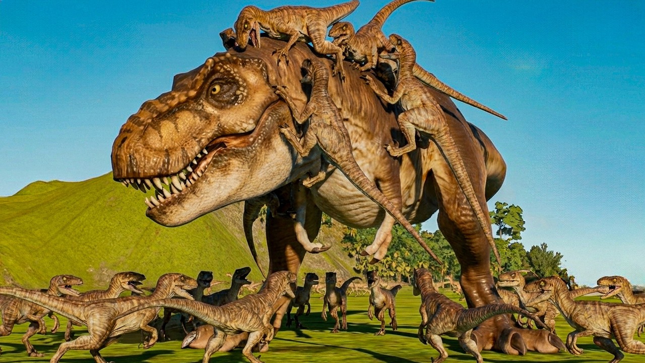 50 T.REX contre 150 RAPTORS dans Jurassic World Evolution 3 😱