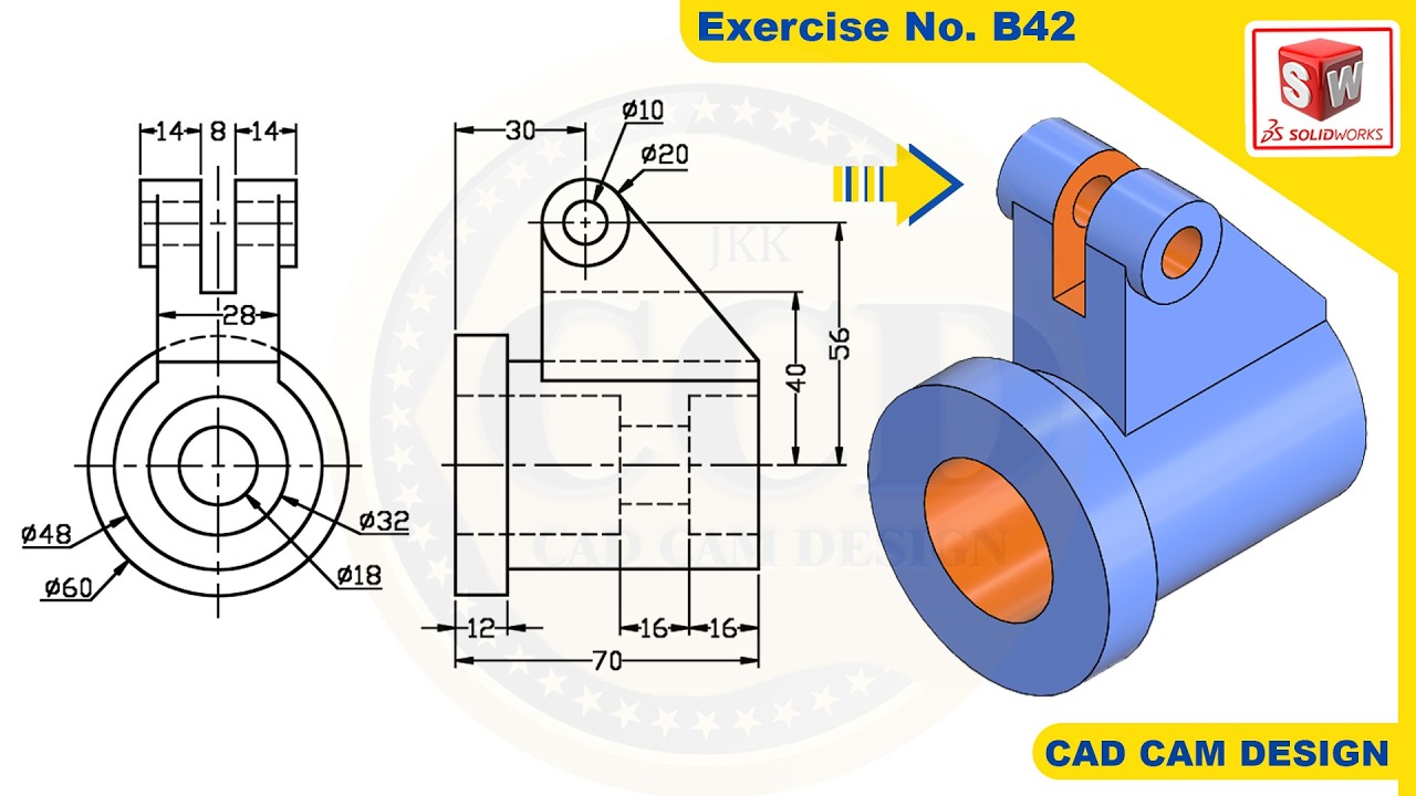 SolidWorks 2D drawing to 3D Model Tutorial  Exercise  B43
