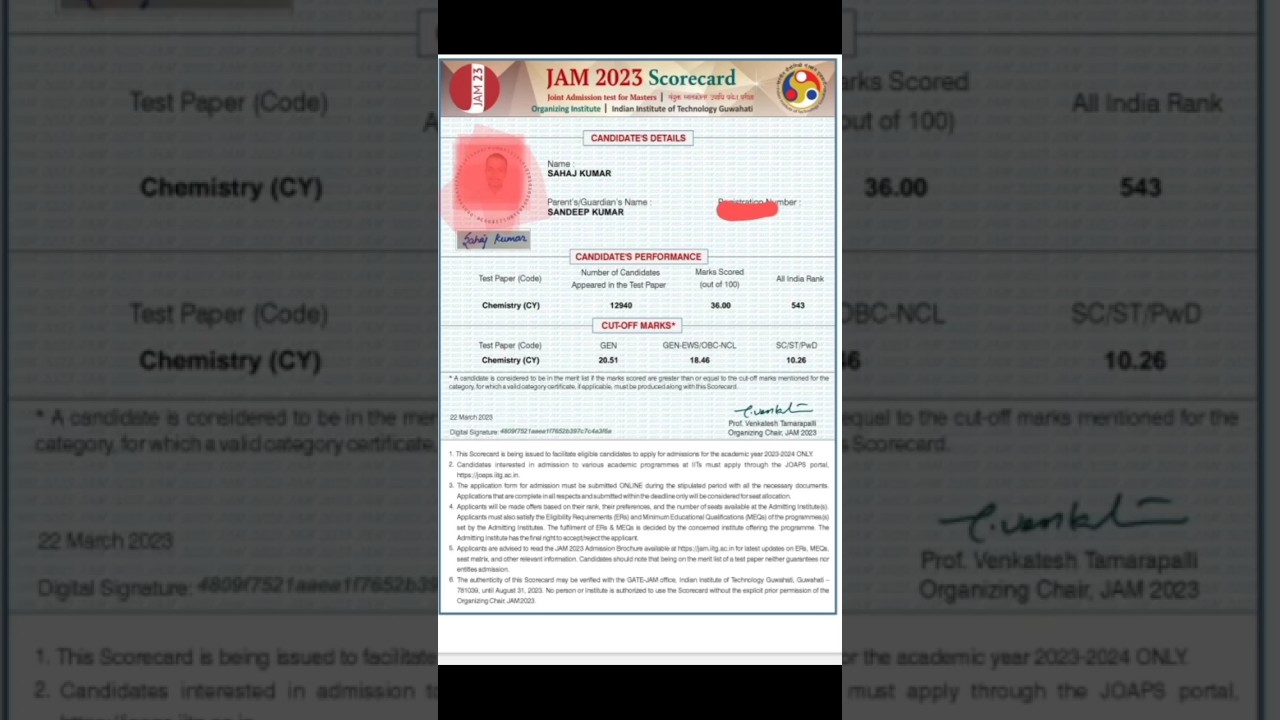 My IIT JAM Chemistry Score Card 2023 🔥🔥 #iitjam #shorts #motivation #iit #chemistry #2023 #trending