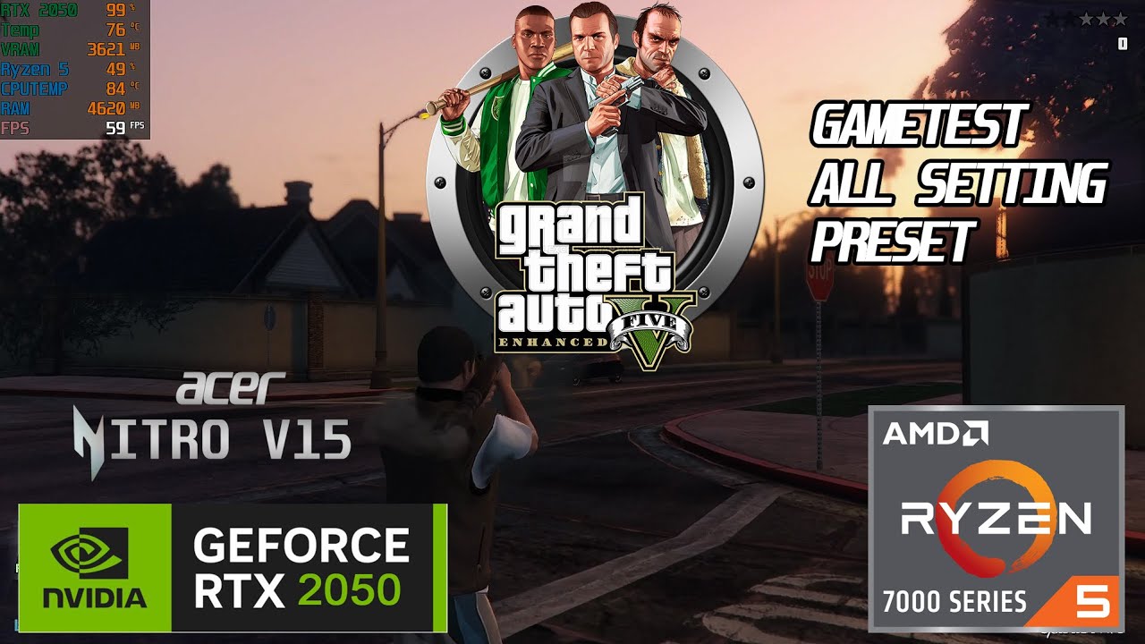 Acer Nitro V15 (RTX 2050 ) - GTA 5 Enchanced Gametest All Preset Settings