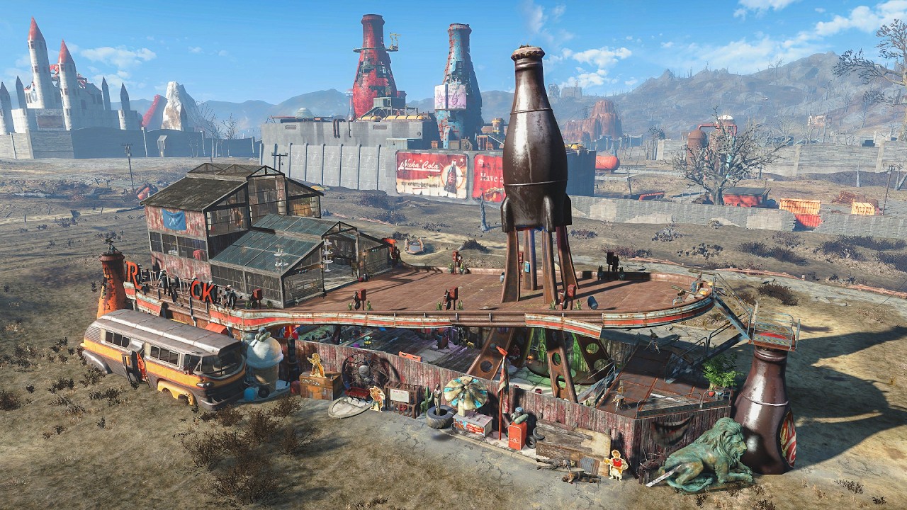 Fallout 4 - NUKA-WORLD RED ROCKET - Player Home build tour - NO MODS