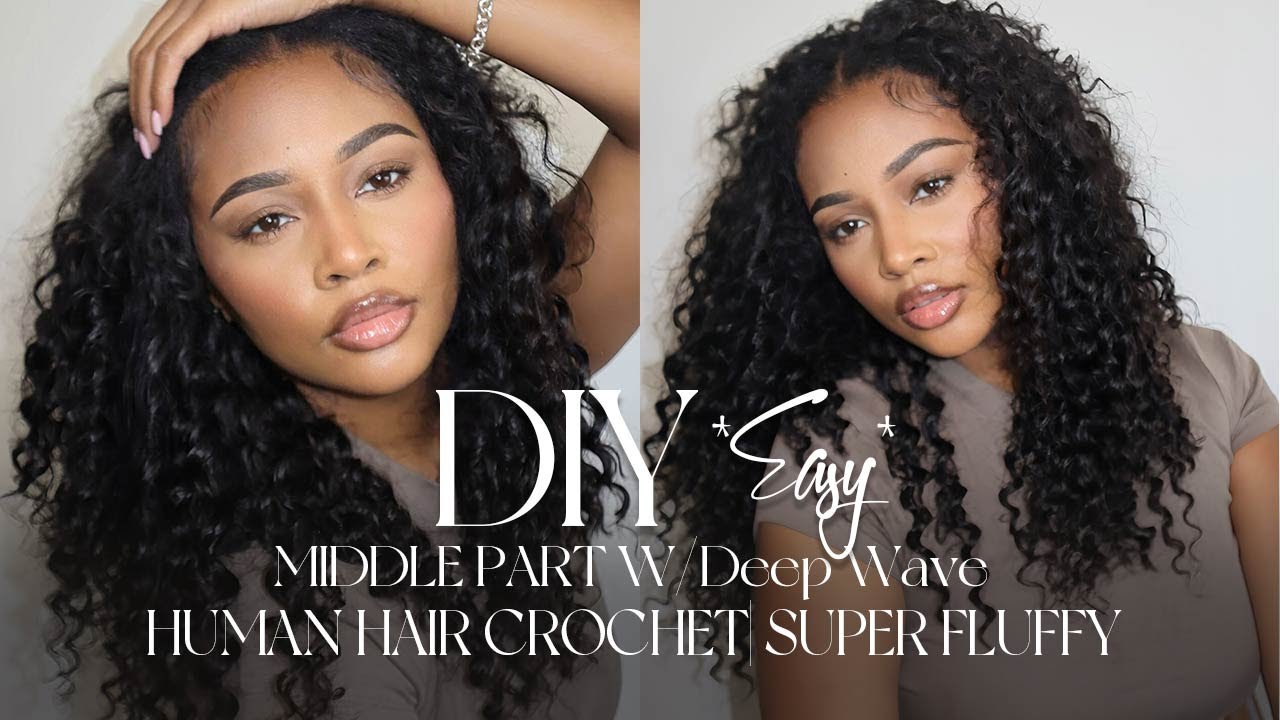 HOW TO:DIY *EASY* MIDDLE PART W/DEEP WAVE CROCHET HAIR| SUPER FLUFFY+EASY MAINTAIN FT.EAYON HAIR