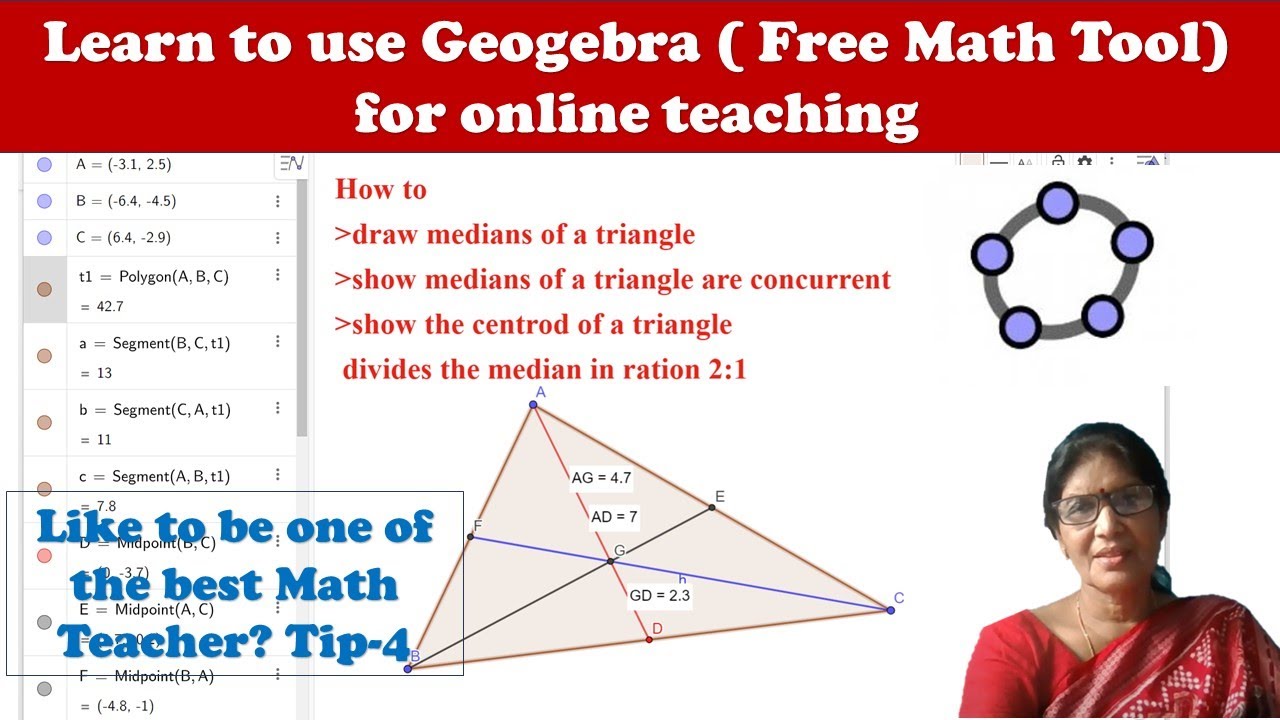HOW TO USE GEOGEBRA FOR ONLINE TEACHING | MEDIANS | INTERSECTION POINT  | RATIO | TIP FOR MATH