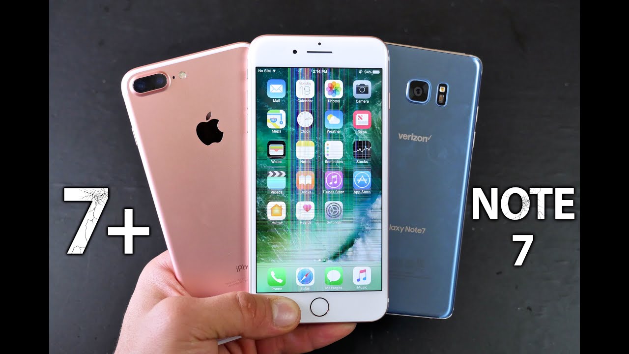 Тест на падение iPhone 7 Plus и Samsung Galaxy Note 7!