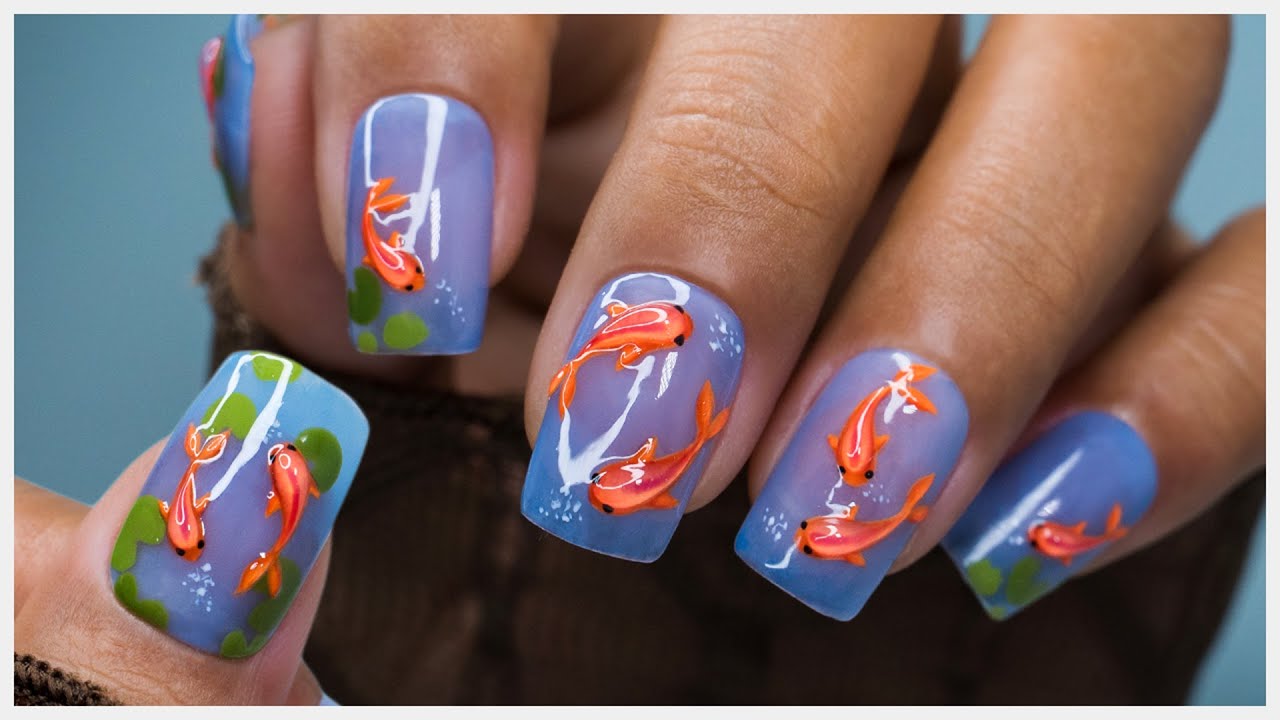 🐠Cute Koi Fish Nail Art | Mini Fish Pond Nails | 3D Nail Art