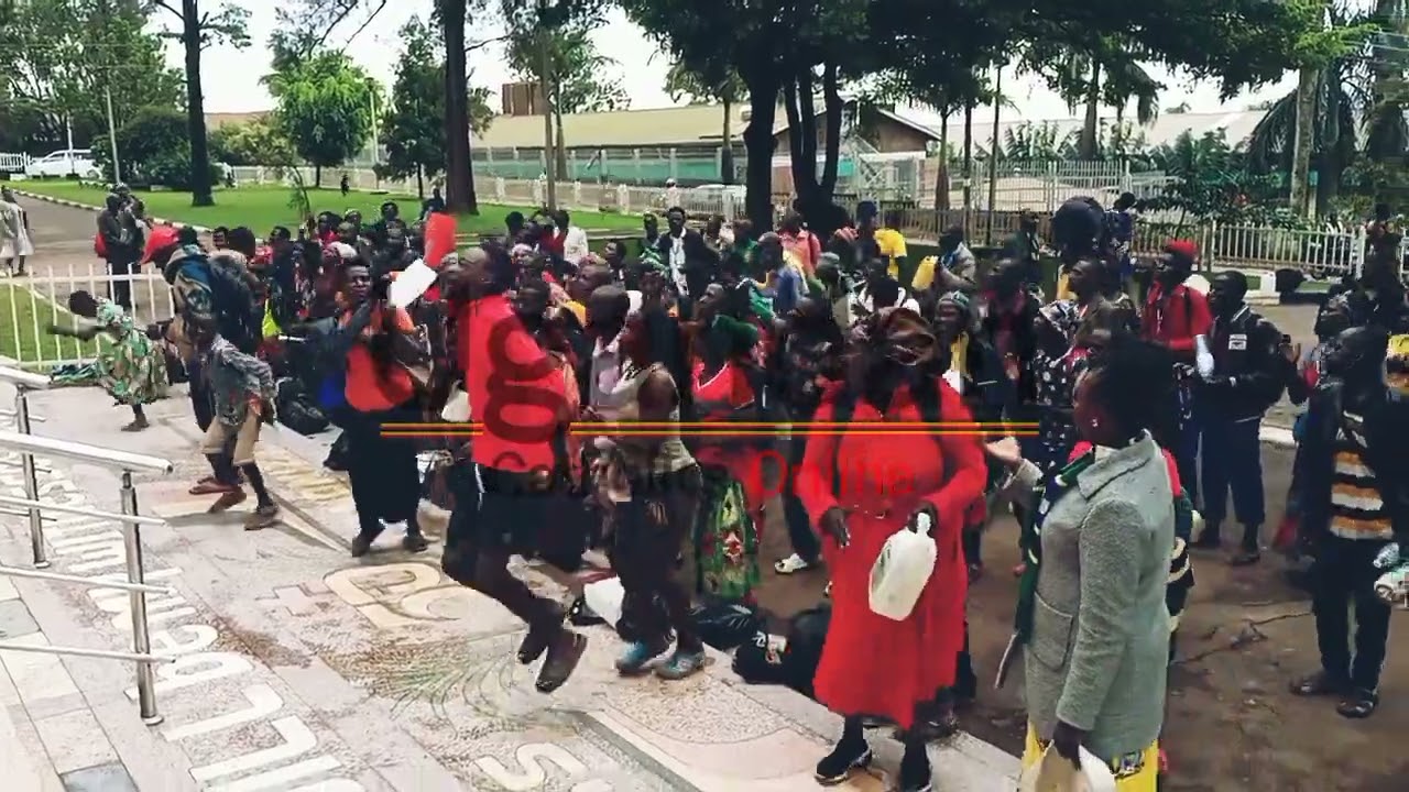 Foot Pilgrims from Hoima Diocese. singing songs of praise after reaching kampala