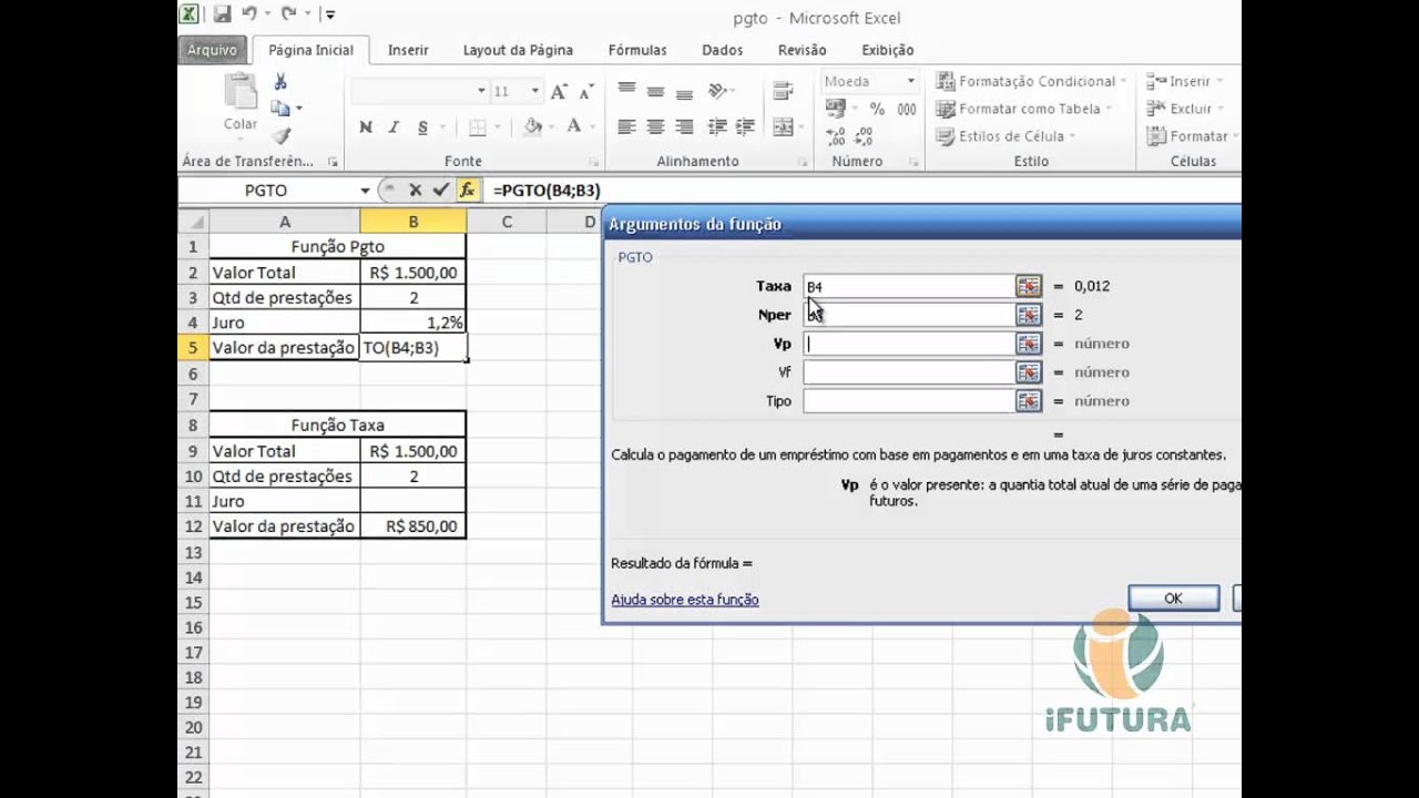Aprenda a utilizar a fun&ccedil;&atilde;o PGTO e a fun&ccedil;&atilde;o TAXA.