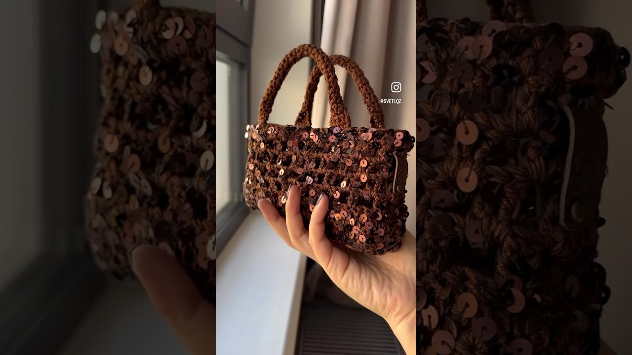 Mini Crochet Bag – Elegant Chocolate Brown Purse – Handmade Cotton Evening Bag 