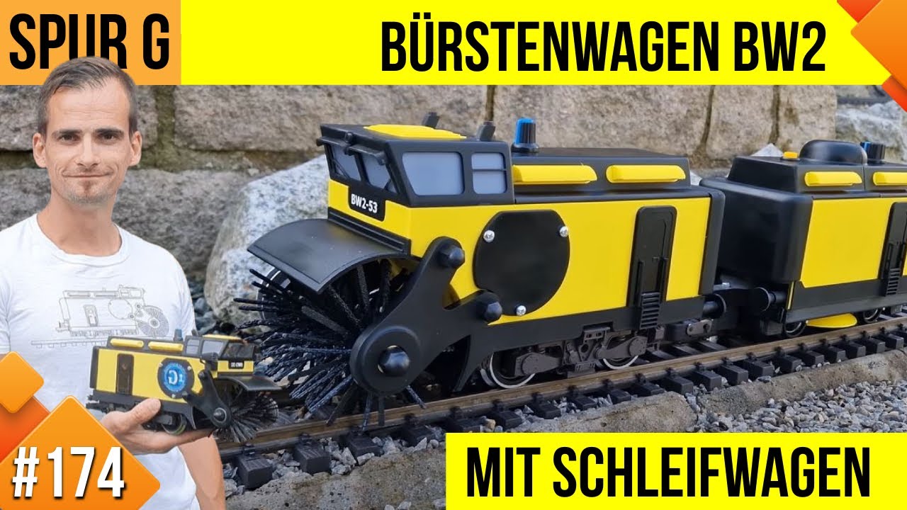 Unsere LGB Gartenbahn #174, Bürstenwagen BW2 mit Anhänger + Schleifwagen