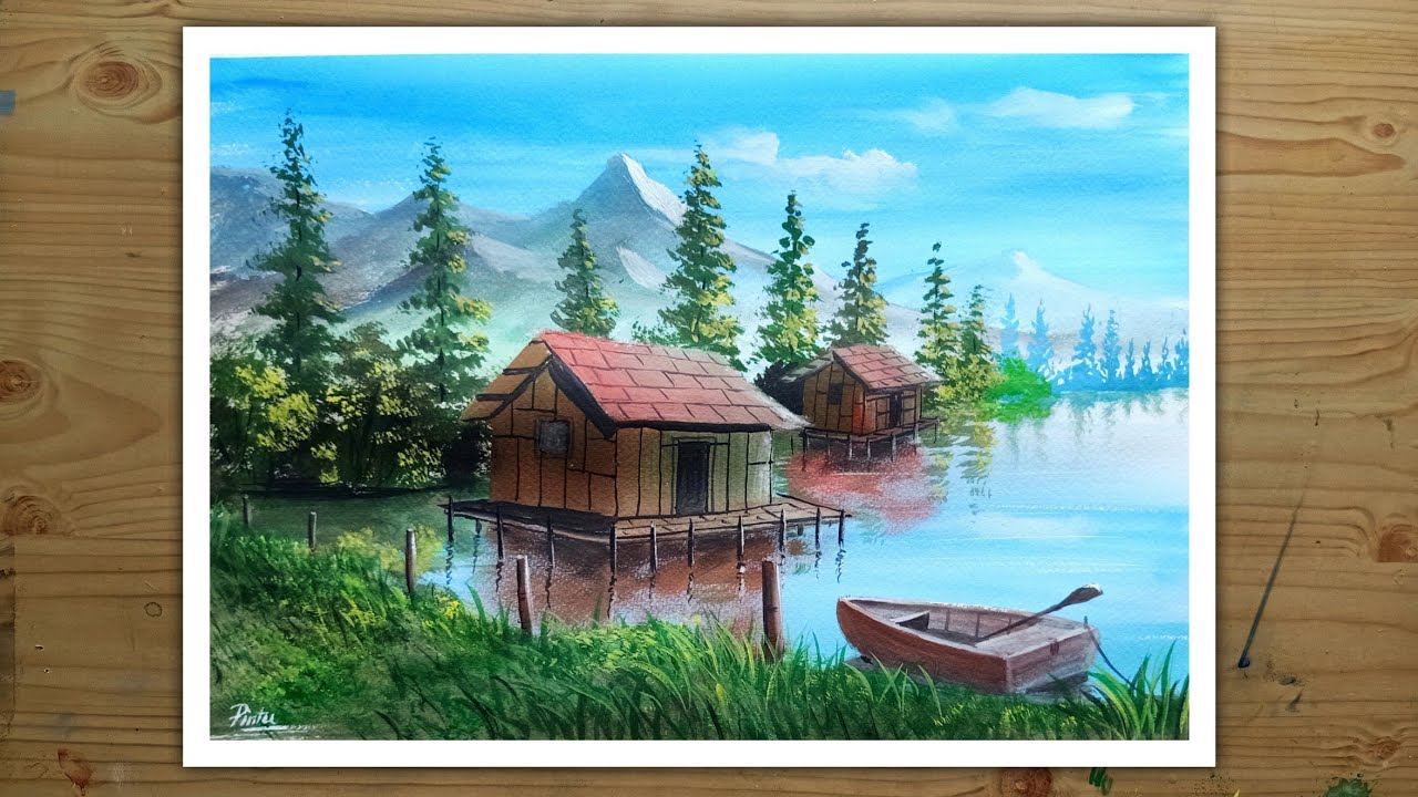 Poster Colour Painting | Daily Challenge 14 - house on river