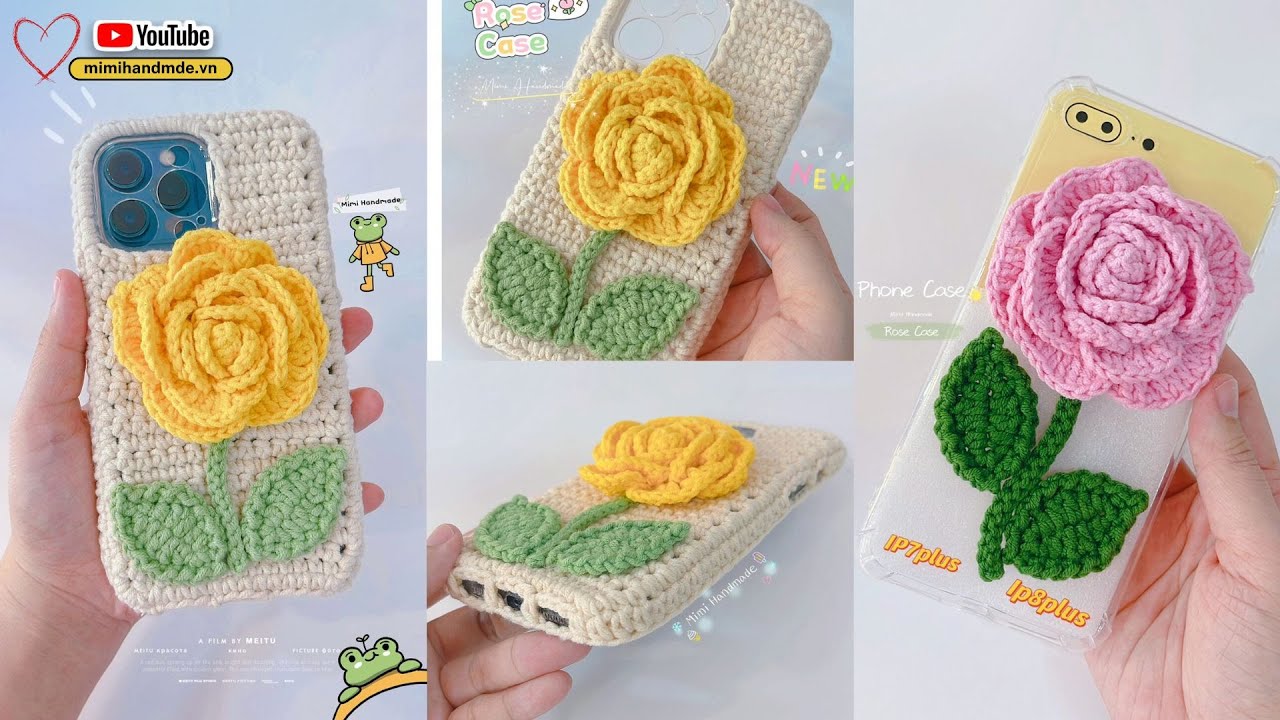 Móc Ốp Điện Thoại Hoa Hồng 3D Mẫu Mới Quá Đẹp 📱 Crochet Rose Case | Mimi Handmade