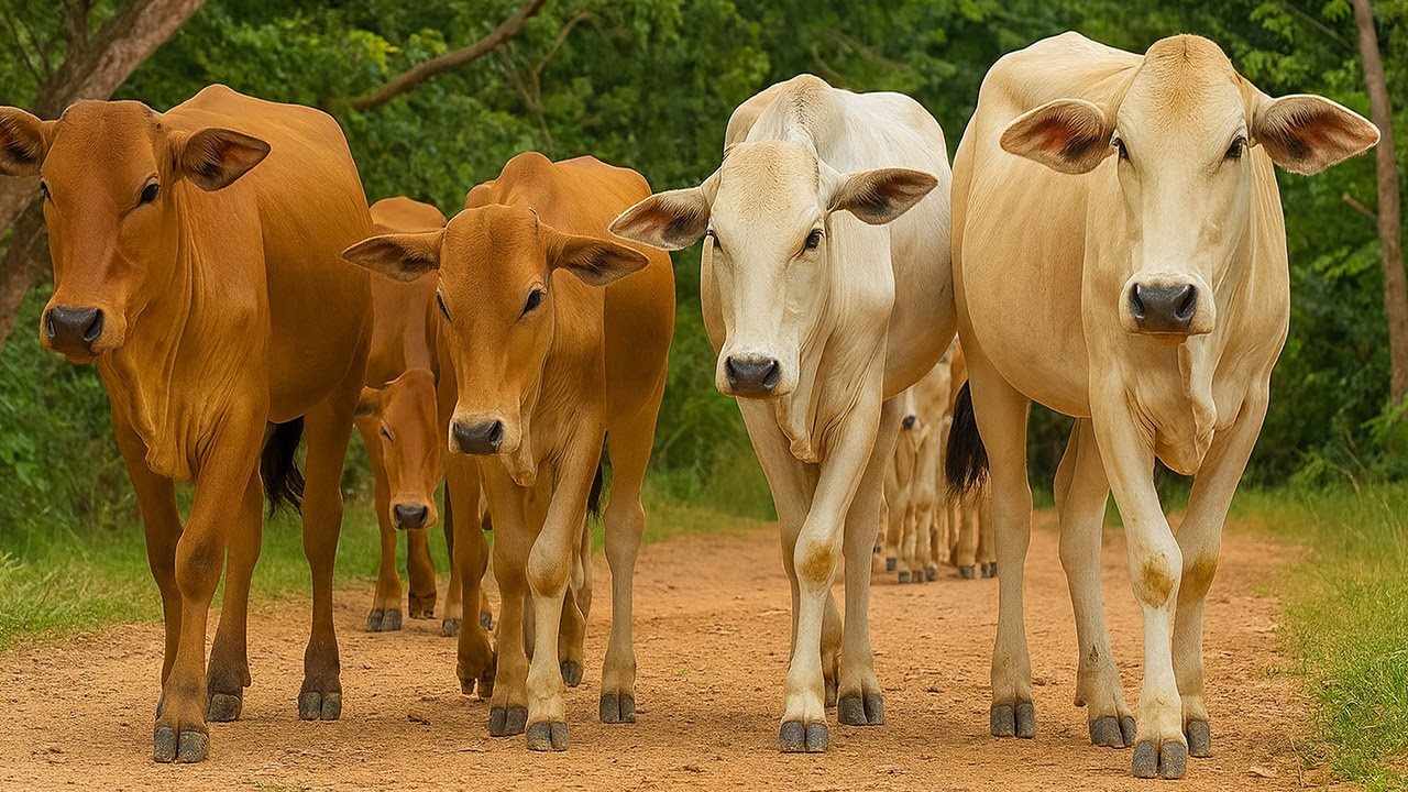 Gembala Kerumunan Sapi lembu jinak, suara Sapi Moo, Sapi lucu beramai-ramai berjalan di jalanan