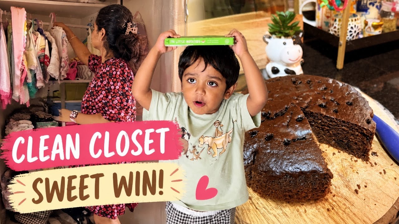 Kids Wardrobe Organisation | School Pickup & No-Oven Cake | 100 subscribers celebration 🎉 