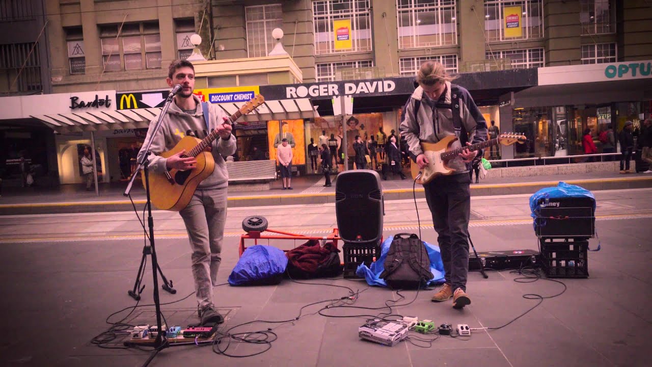 Another one of Max & Adam from Amber Isles performing outside the GPO, Melbourne