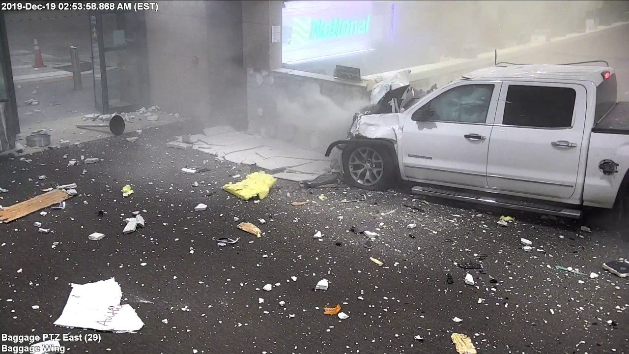 Video shows pickup truck slam right into Florida airport