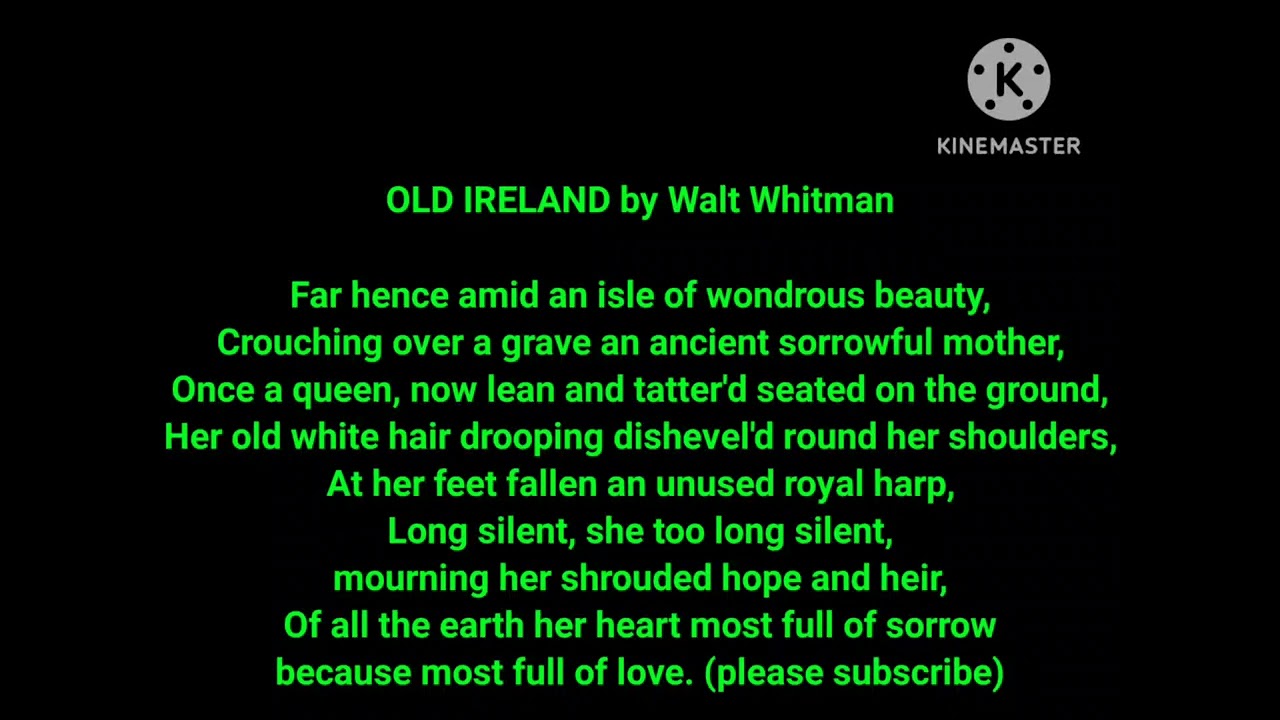 Old Ireland Song Walt Whitman Leaves of Grass Lyrics Words text Irish poem verse sing along music