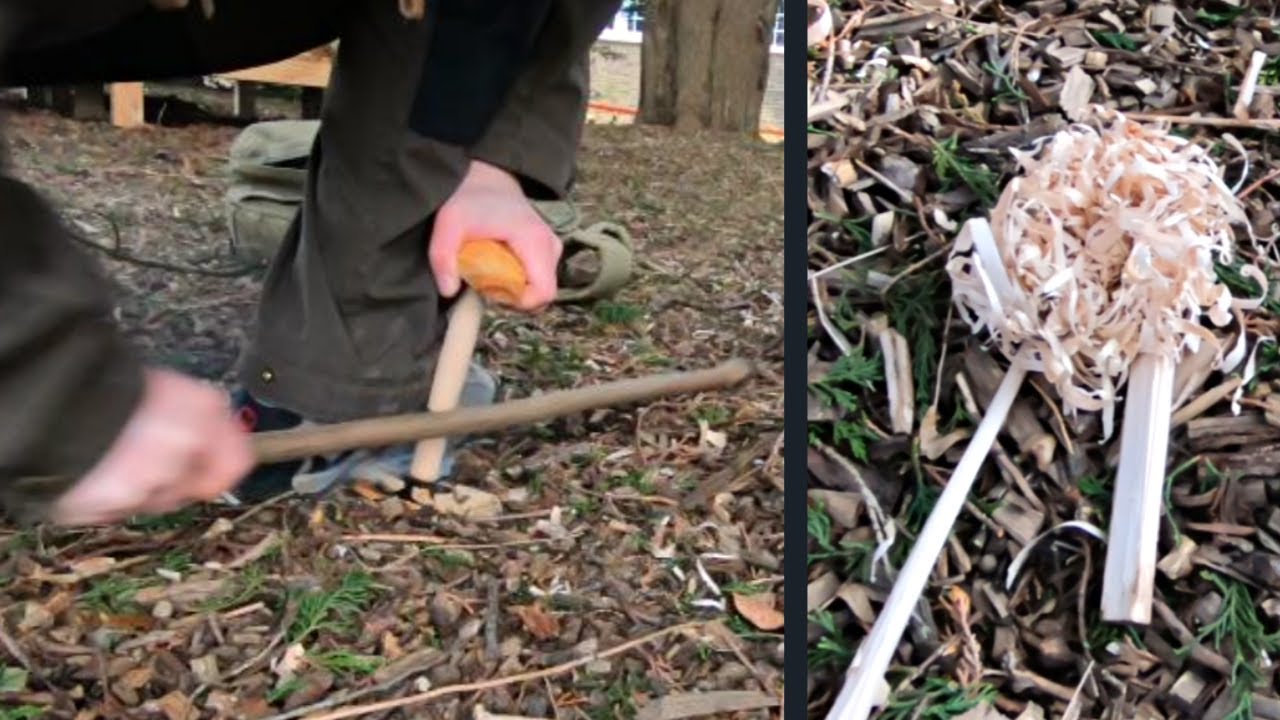 BOW DRILL fire with FEATHER stick tinder