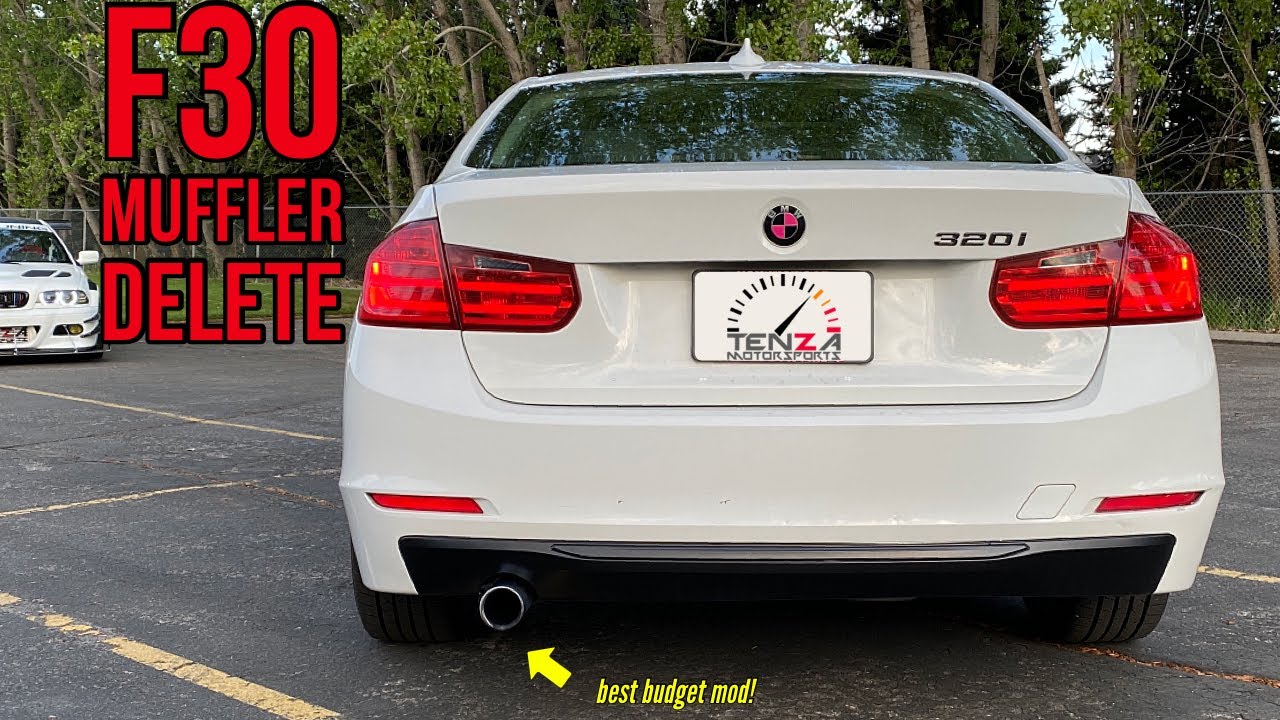 BMW F30 Muffler delete 320 N20 engine + prank! custom axel back exhaust - Revving clips & cold start