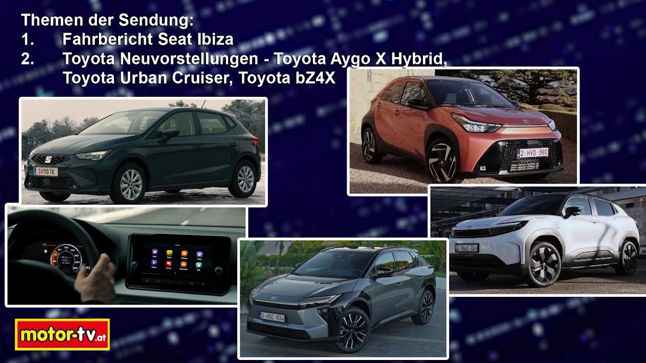 motortv-Sendung mit einem Fahrbericht vom Seat Ibiza und Neuvorstellungen von Toyota