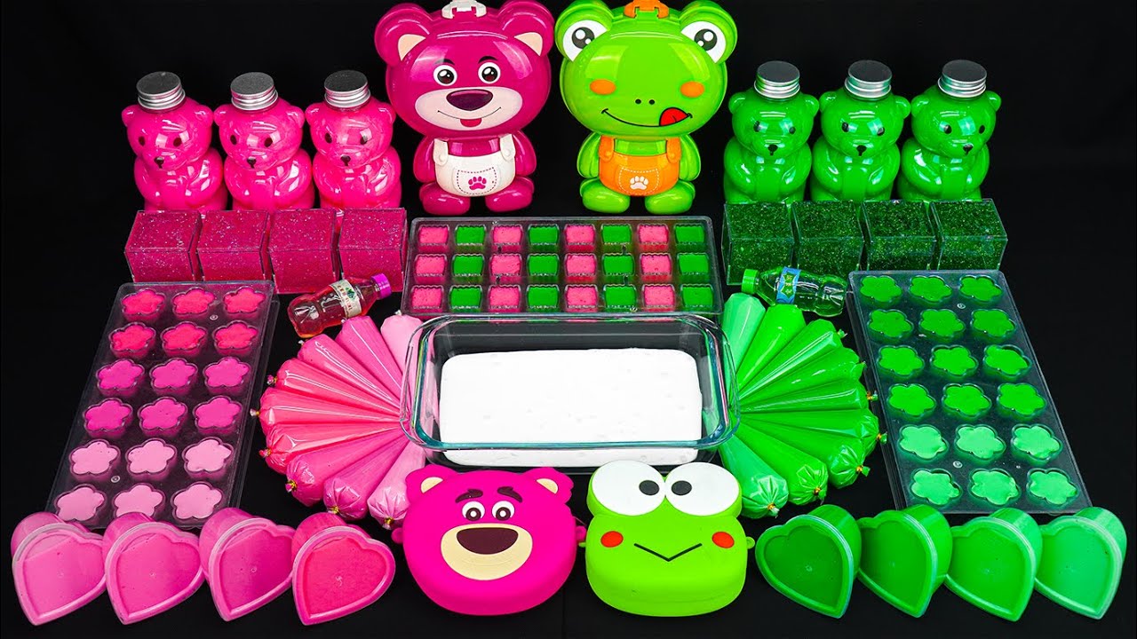 GREEN AND PINK SLIME 🐸🎀 121 Minutes Satisfying Slime Mixing with Piping Bags and Bears