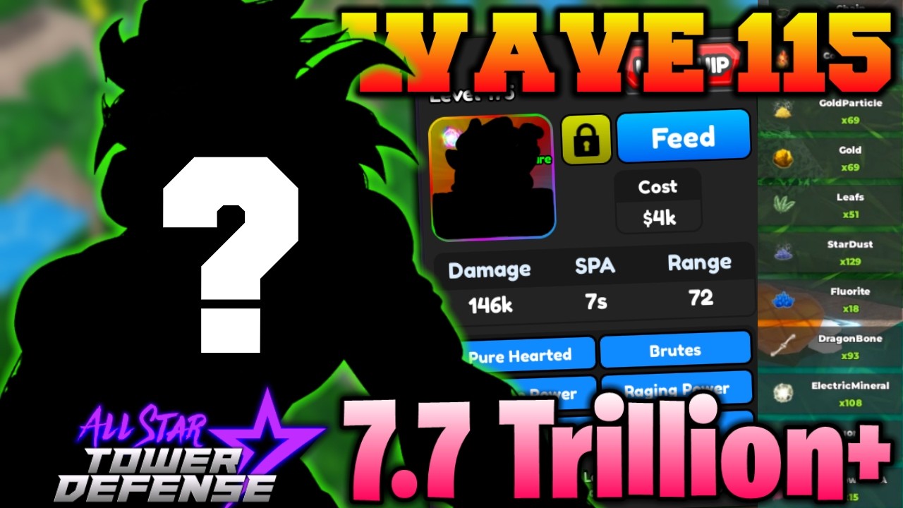 7.7+ Trillion Damage Farm | Solo Gameplay (Wave 115) | All Star Tower Defense Roblox