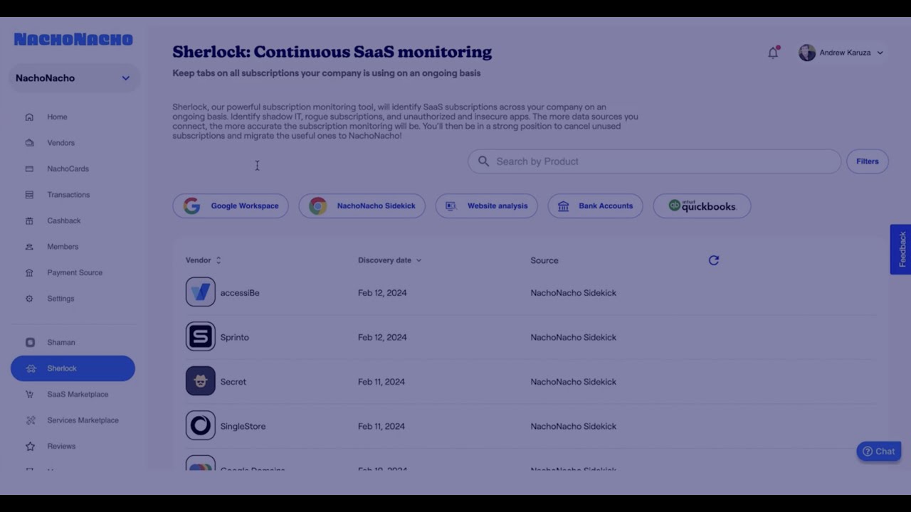 NachoNacho Sherlock Subscription Analysis And Continuous SaaS Monitoring Tutorial